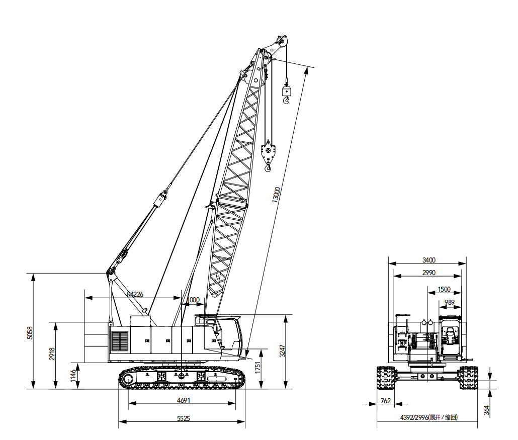 履帶吊參數_三一重工scc550a55噸型號參數_55噸履帶吊型號參數_三一